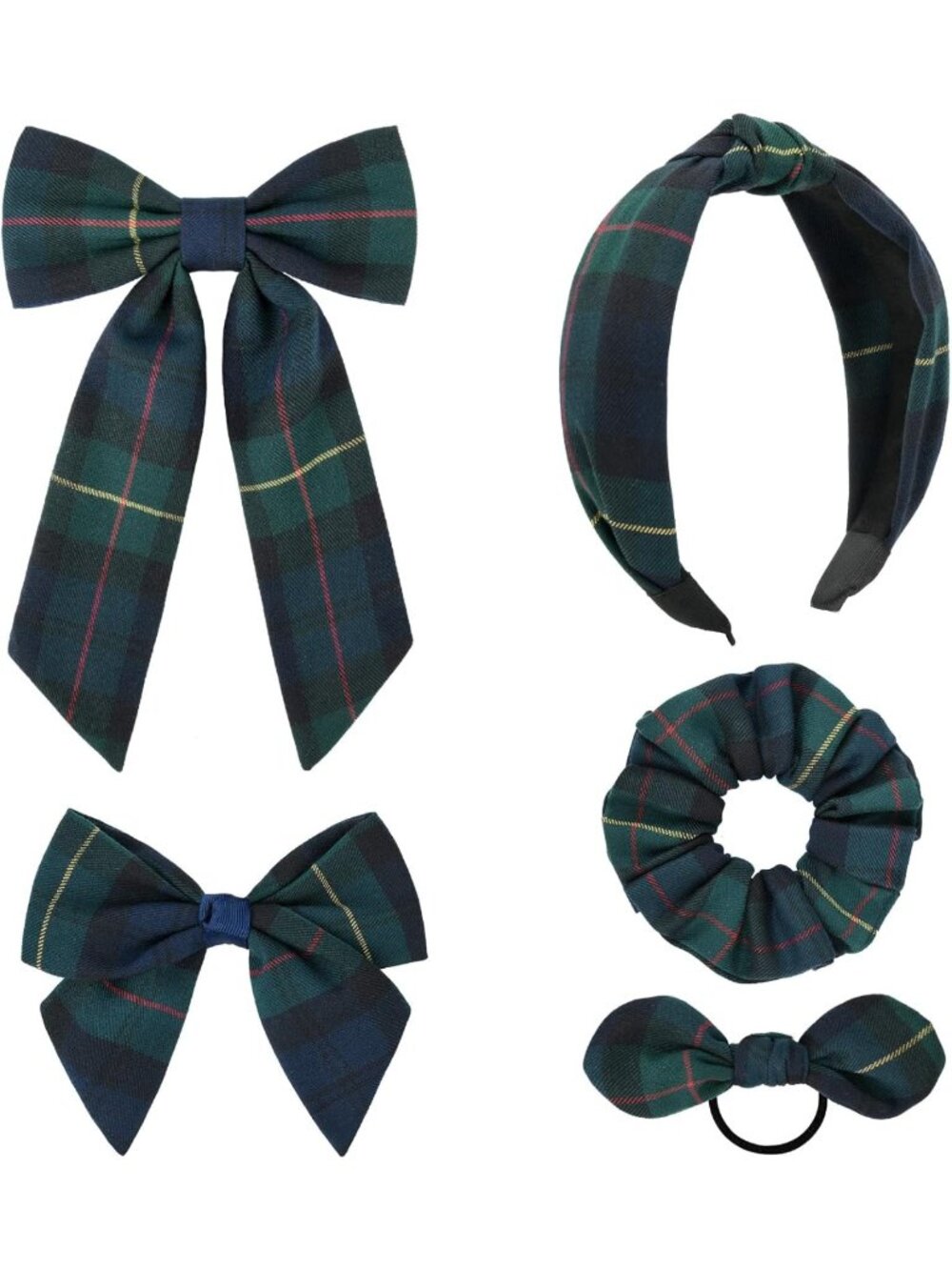 DEEKA 5 Styles Uniform Plaid Long Tail Hair Bows Knotted Headband Scrunchies Bow